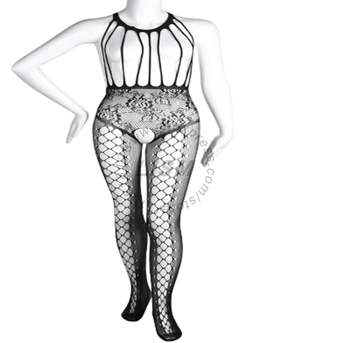 Bodystocking Fishnet - LISM Seksi Halter Kesimli Açık Göğüslü